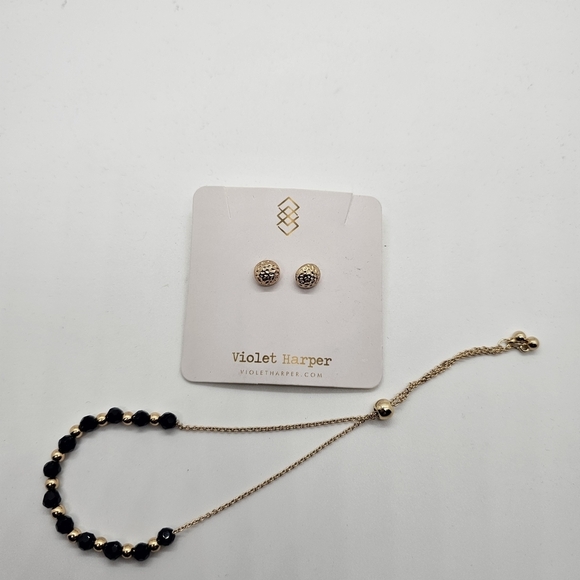 Violet Harper Jewelry - Violet Harper Elegant Black and Gold Adjustable Bracelet and Earring Set